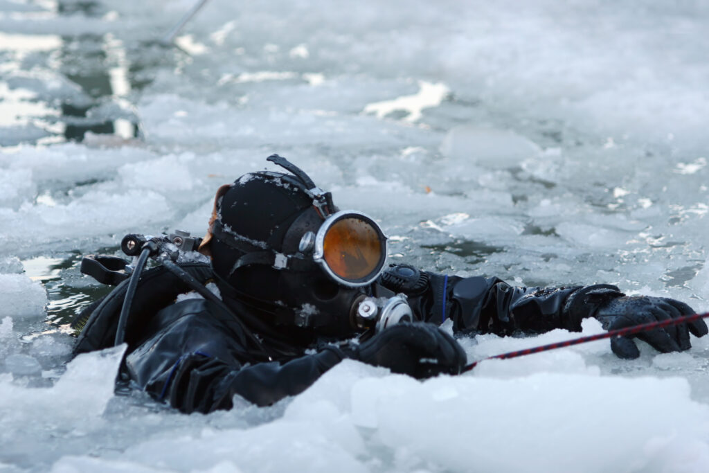 Drysuits are necessary for cold water dives.