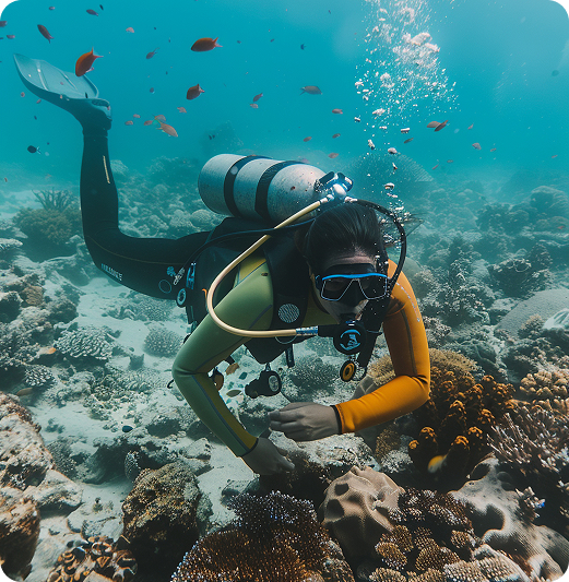 Beginner scuba diver underwater