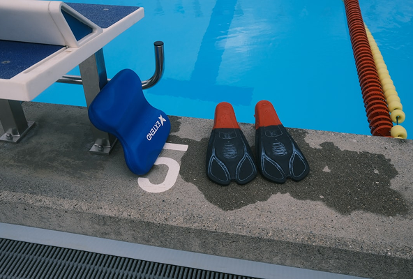 Open water class equipment by the pool
