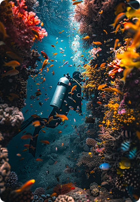 Scuba diver near coral reef